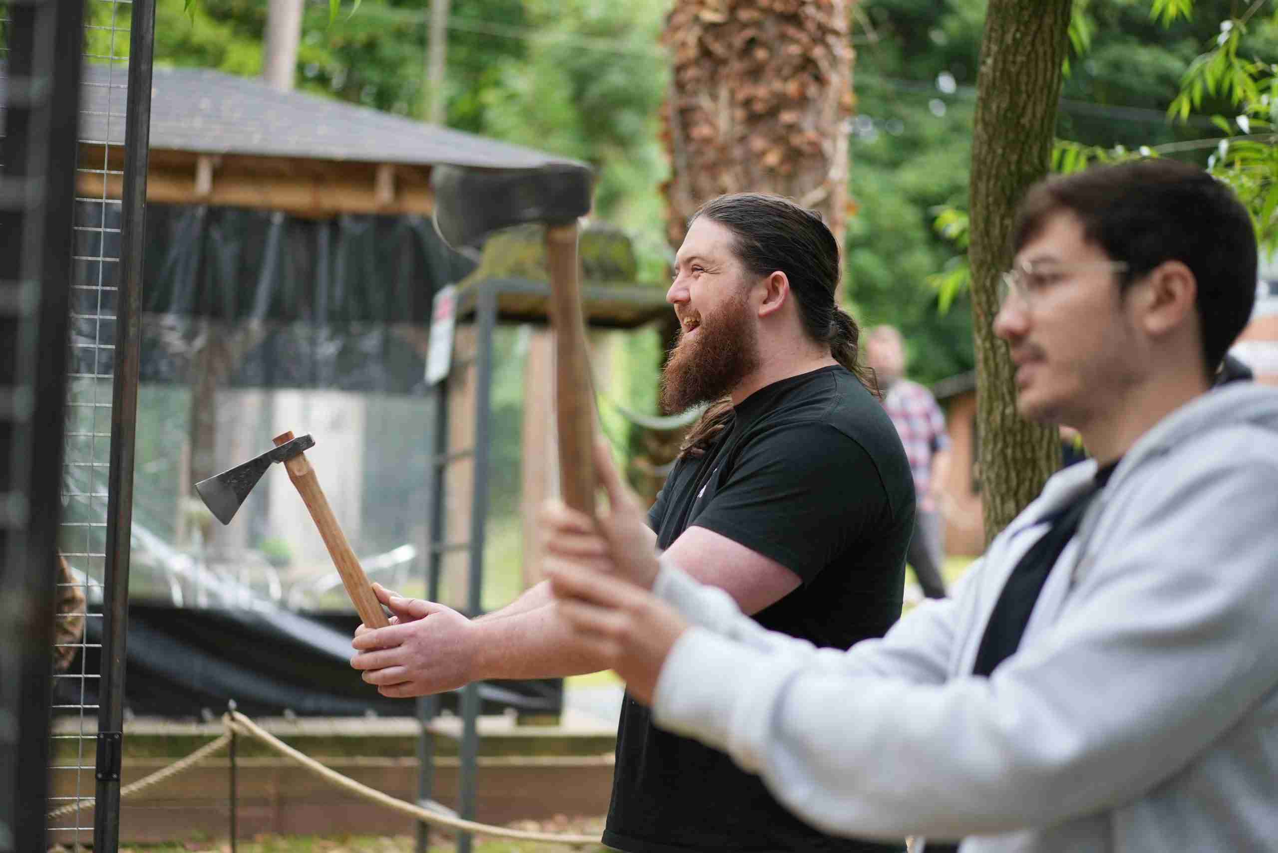 2 men axe throwing