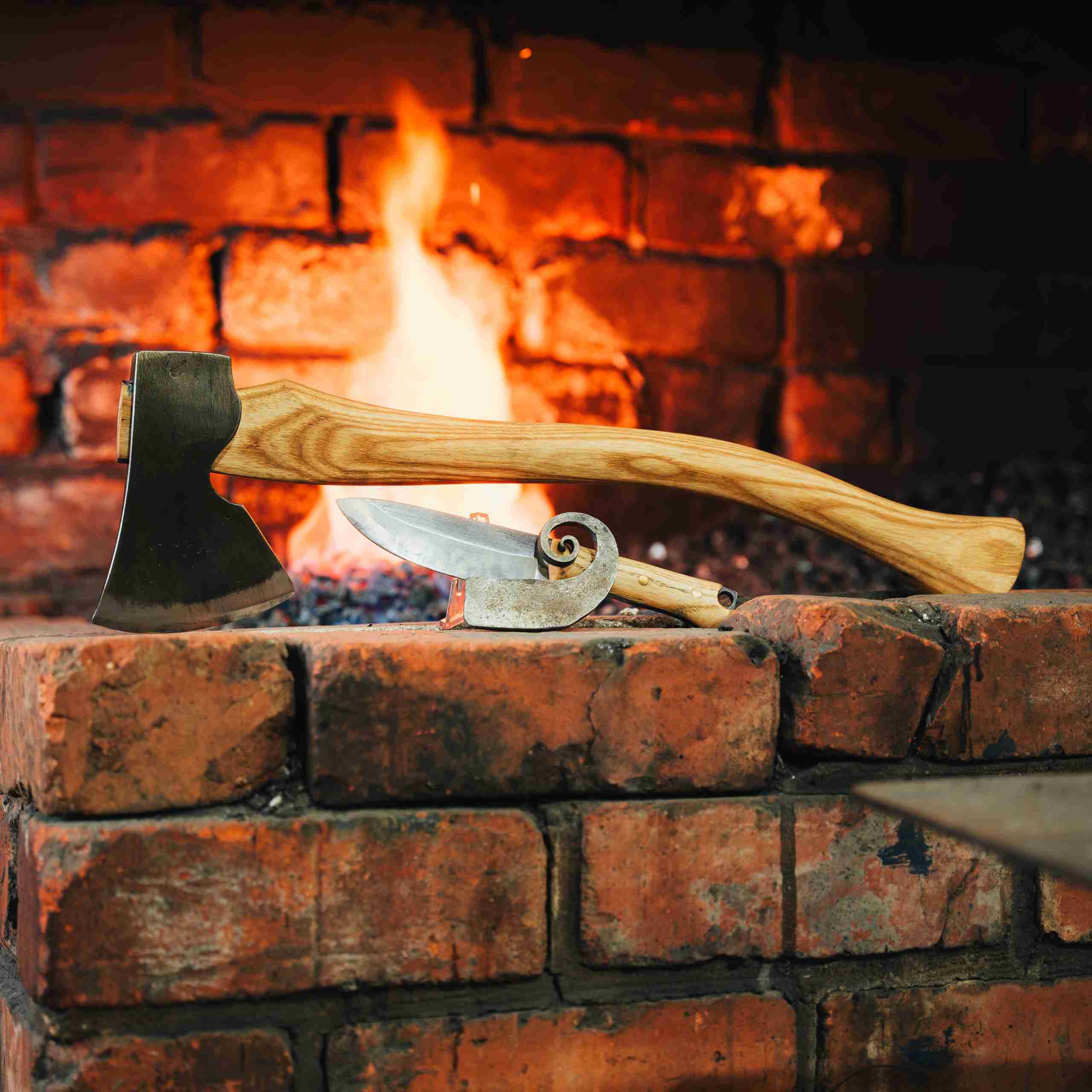 Bush craft package, axe, knife by fire